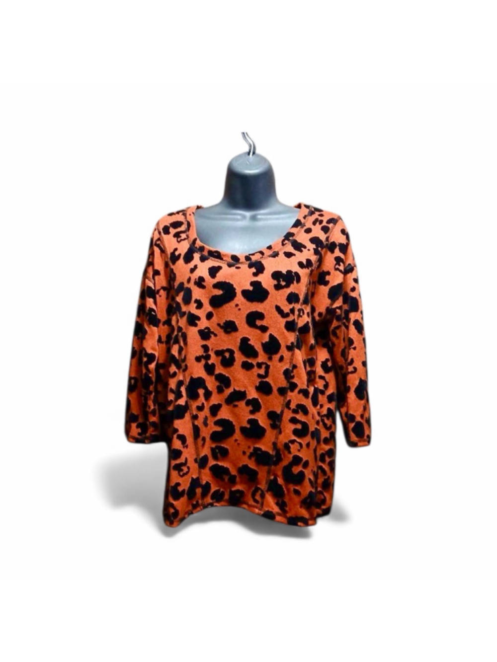 Onque Casual Leopard Print Three-Quarter Sleeve Top - Size L - JC357